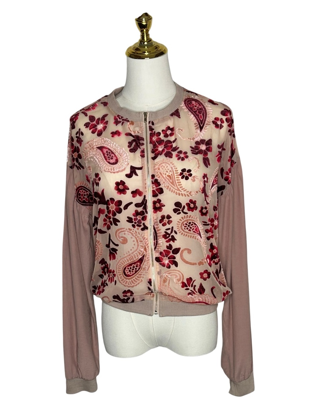 See and Be Seen Velvet Burnout Whimsigoth Paisley Floral Bomber Jacket Sz S EUC